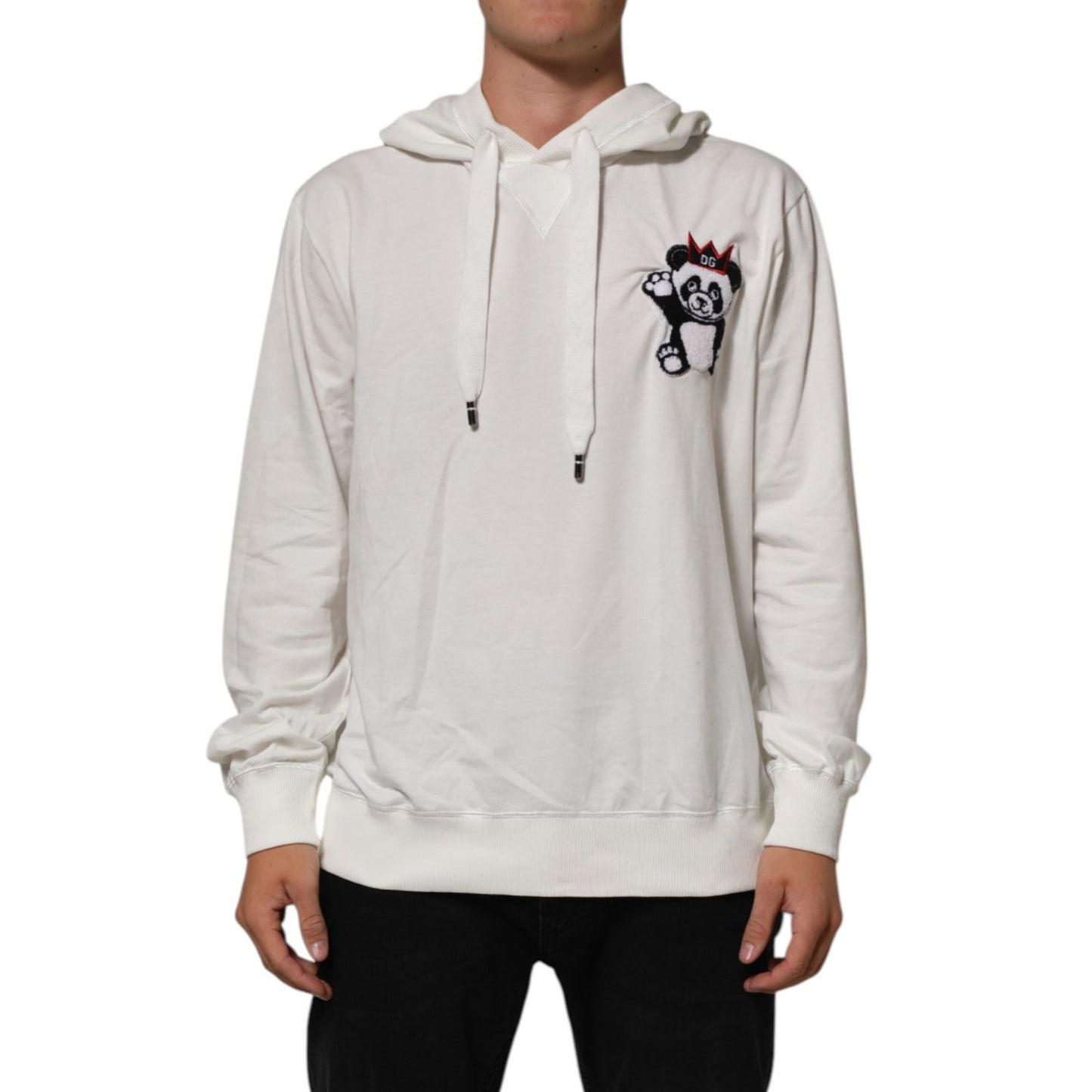 Dolce & Gabbana Off White Cotton Panda Hooded Sweatshirt Sweater