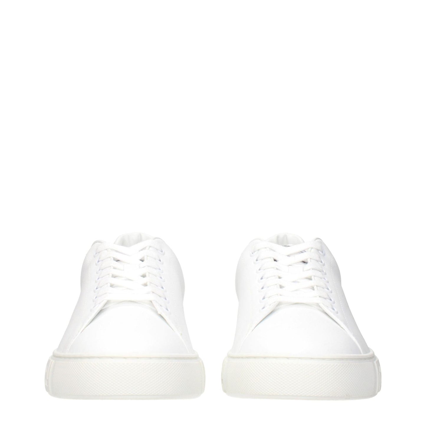 Versace White Leather Low Top Sneakers with front and back logo details, model number 10144601A096081W010, code F84519.