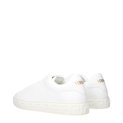 Versace White Leather Low Top Sneakers with logos on front and back view, MPN 10144601A096081W010 and code F84519, stylish design.