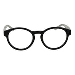 Fila Black Unisex Glasses Frame in cellulose acetate with full-rim style, model features panto design and demo lenses, size 50-19-140.