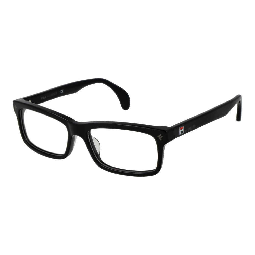 Lozza Black Men Glasses Frame in full-rim rectangle style with cellulose acetate material and demo plastic lenses without spring hinge.