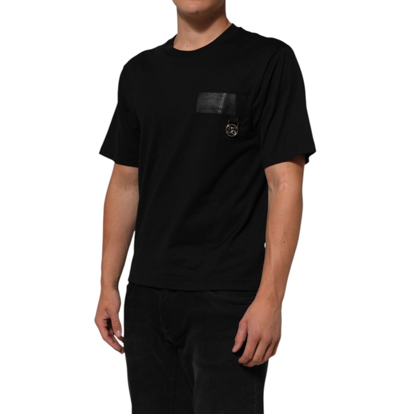 Dolce & Gabbana Black Logo Plaque Cotton Crew Neck T-shirt