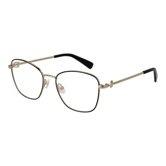 Longchamp Black Women Glasses Frame with full-rim square metal design and demo lenses, showcasing elegant black accents.