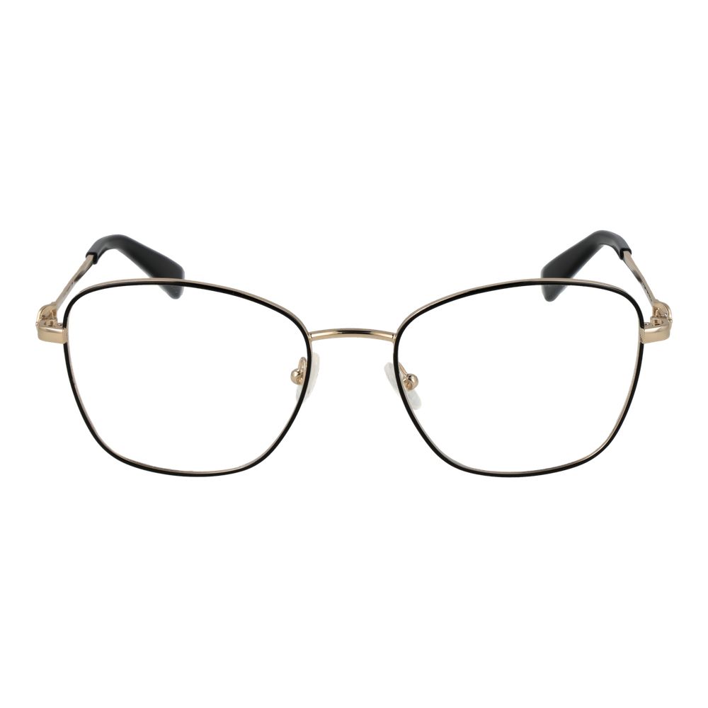 Longchamp Black Women Glasses Frame in metal full-rim square design with plastic demo lenses, size 52-18-140, includes branded case.