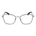 Longchamp Black Women Glasses Frame in metal full-rim square design with plastic demo lenses, size 52-18-140, includes branded case.