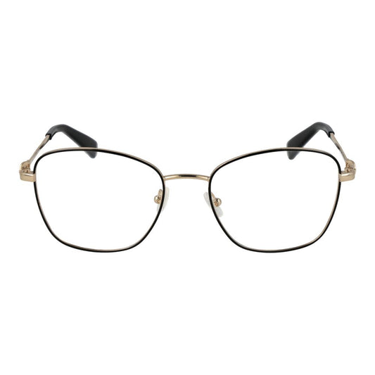 Longchamp Black Women Glasses Frame in metal full-rim square design with plastic demo lenses, size 52-18-140, includes branded case.