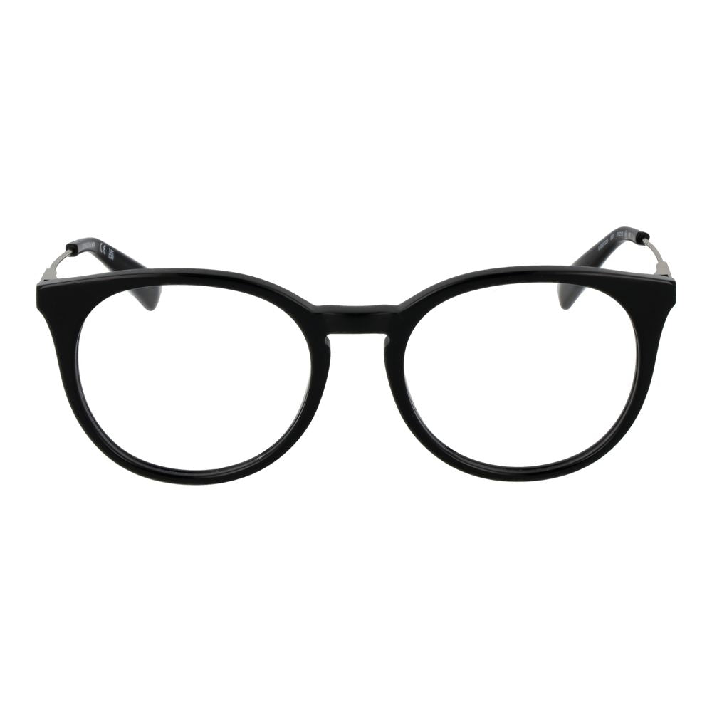 Longchamp Black Women Glasses Frame in full-rim round style, metal material, size 51-18-140, featuring demo lenses with spring hinge.