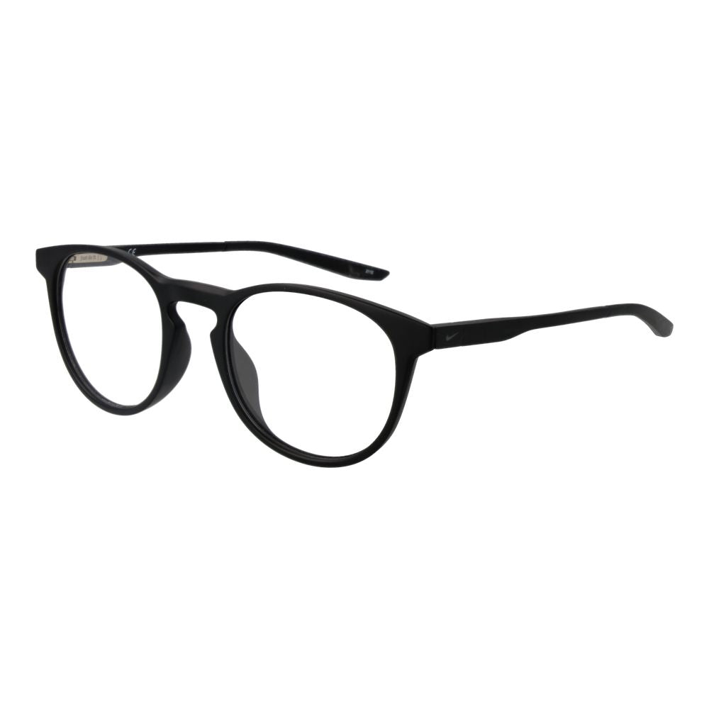 Nike Black Unisex Glasses Frame in metal with full-rim round style and demo lenses, perfect for versatile and stylish wear.