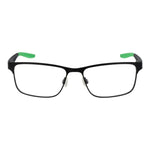 Nike Black Men Glasses Frame in rectangular stainless steel full-rim style, featuring black color and demo lenses, size 56-16-140.