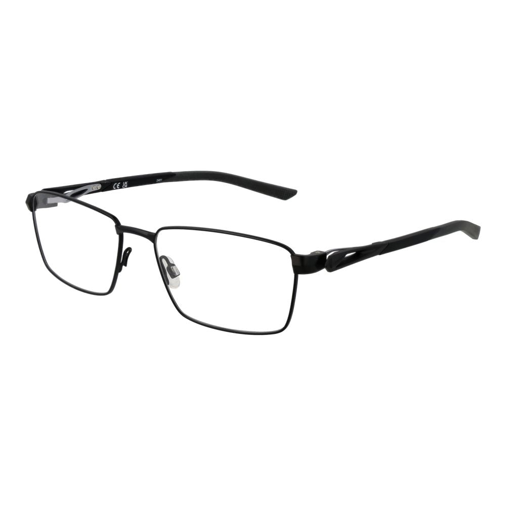 Nike Black Men Glasses Frame, full-rim metal rectangle style with demo lenses, size 54-17-140, includes branded case.