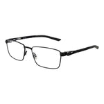 Nike Black Men Glasses Frame, full-rim metal rectangle style with demo lenses, size 54-17-140, includes branded case.