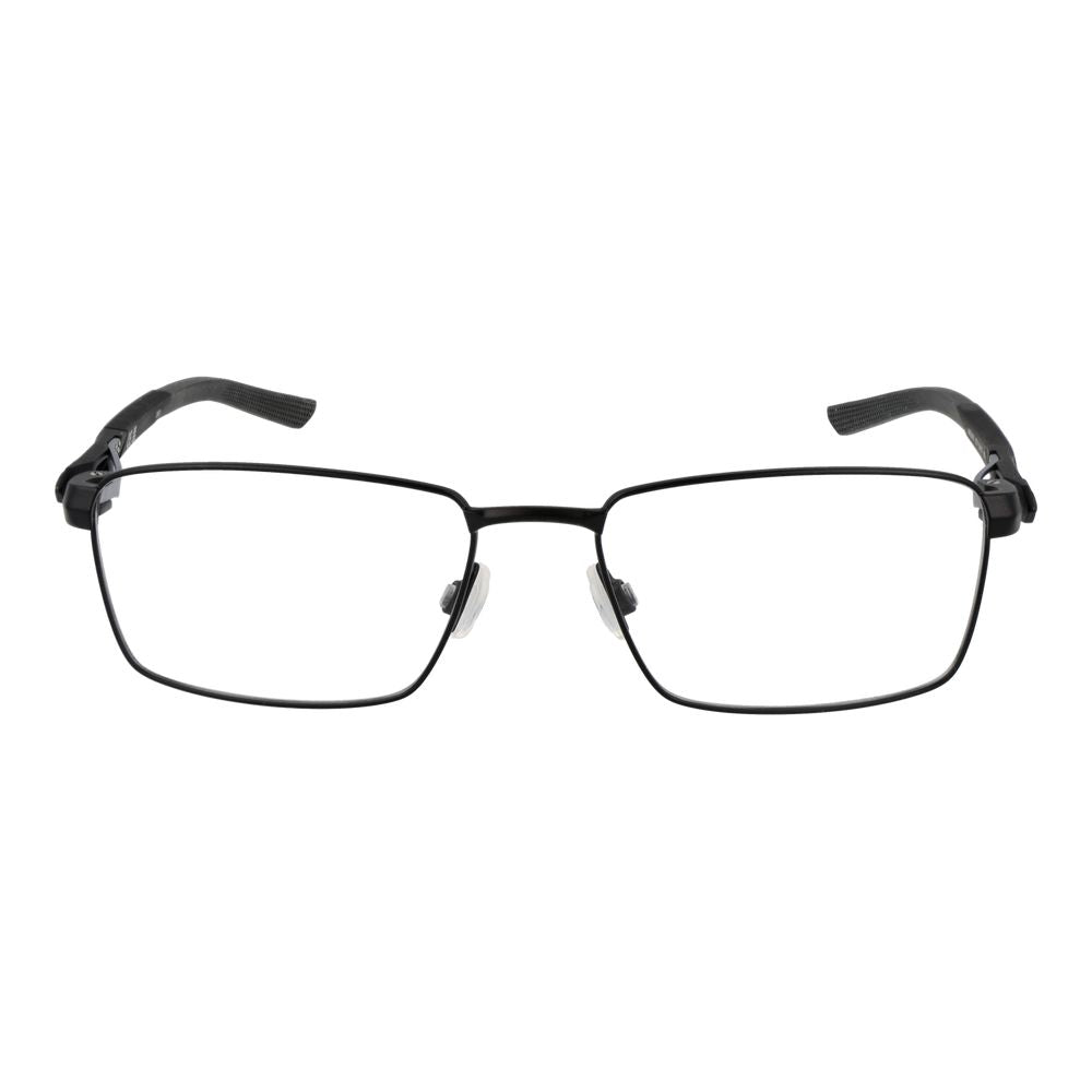 Nike Black Men Glasses Frame, full-rim metal, rectangle style, black color, demo plastic lenses, size 54-17-140.