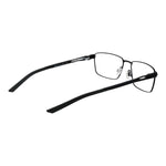 Nike Black Men Glasses Frame with full-rim metal rectangle style and demo plastic lenses, shown in side angle.