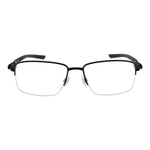 Nike Black Men Glasses Frame, half-rim metal rectangle style with demo lenses, 55-17-140 size, black frame.