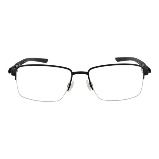 Nike Black Men Glasses Frame, half-rim metal rectangle style with demo lenses, 55-17-140 size, black frame.