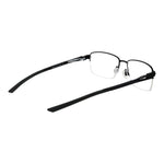 Nike Black Men Glasses Frame, metal half-rim rectangular style with 55mm lenses, demo glasses, black color, no spring hinge, includes branded case.