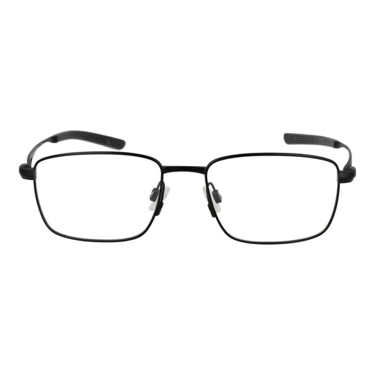 Nike Black Men Glasses Frame, full-rim black titanium rectangle design, 53-17-145 size with plastic demo lenses, classic men's eyewear