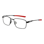 Nike Black Men Glasses Frame, black titanium full-rim with demo plastic lenses, rectangle style, size 53-17-145, includes branded case.