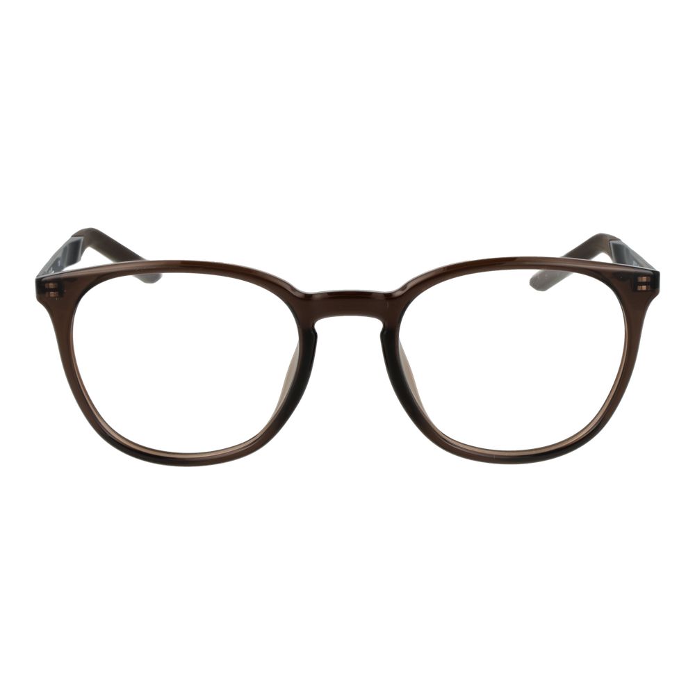 Front view of Nike Beige Unisex Glasses Frame featuring full-rim brown metal frame and demo lenses, perfect for everyday wear.