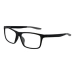Nike Black Men Glasses Frame, stainless steel, rectangle full-rim style, demo lenses, size 56-15-145, 145mm temples, no spring hinge