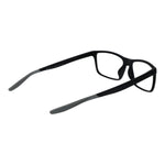 Nike Black Men Glasses Frame in stainless steel with full-rim rectangle design, demo lenses, size 56-15-145, temples length 145mm.