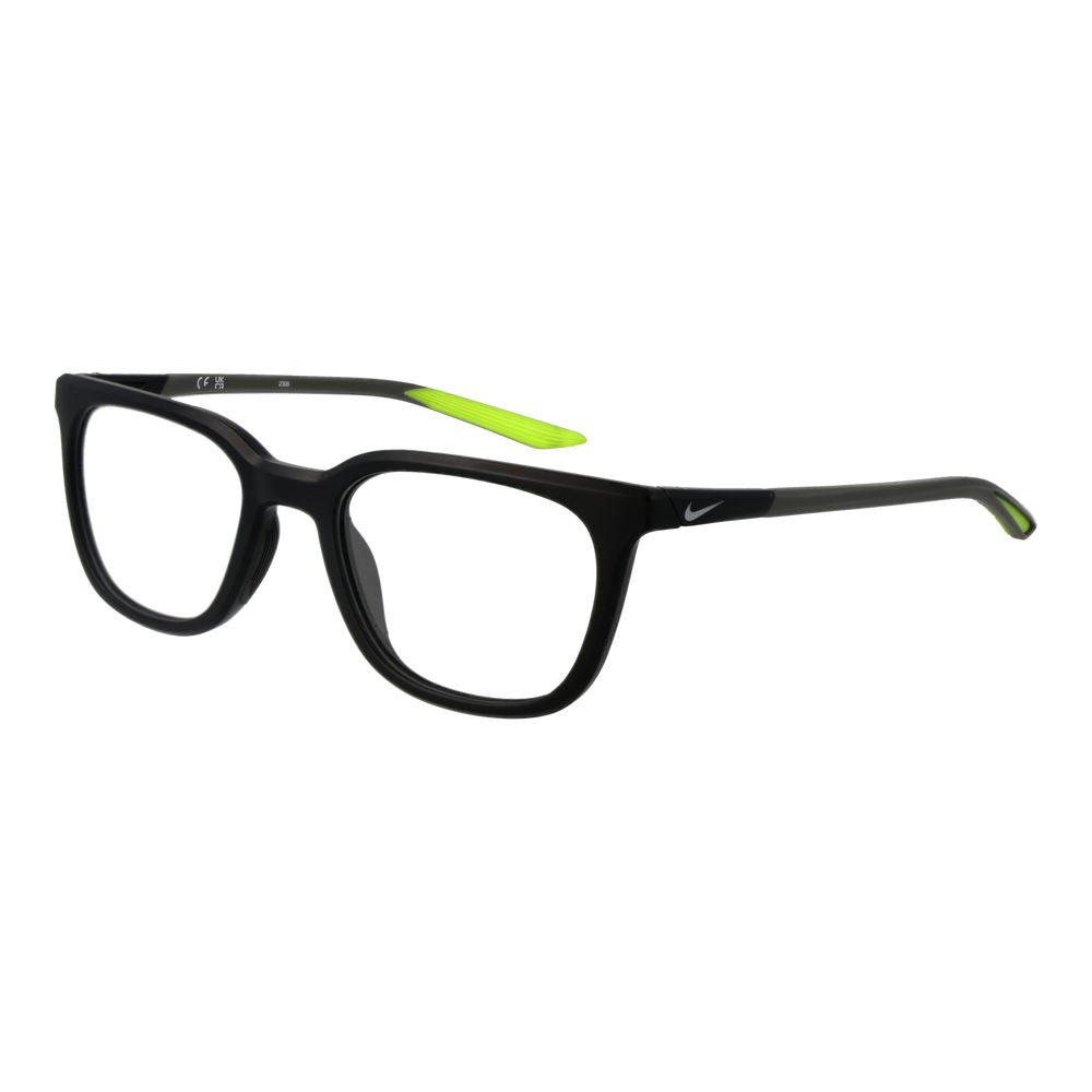Nike Black Men Glasses Frame, metal full-rim square style with plastic demo lenses, black color, size 52-20-140, no spring hinge.