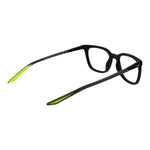 Nike Black Men Glasses Frame with green tips, metal full-rim square style, demo lenses, size 52-20-140, includes branded case.