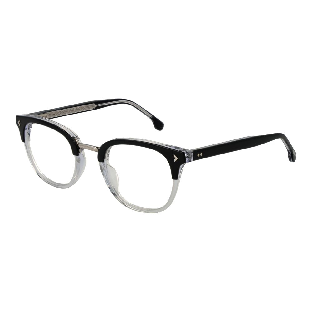 Lozza Black Unisex Glasses Frame in cellulose acetate with full-rim panto style, size 49-23-140, demo plastic lenses.