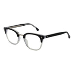 Lozza Black Unisex Glasses Frame in cellulose acetate with full-rim panto style, size 49-23-140, demo plastic lenses.