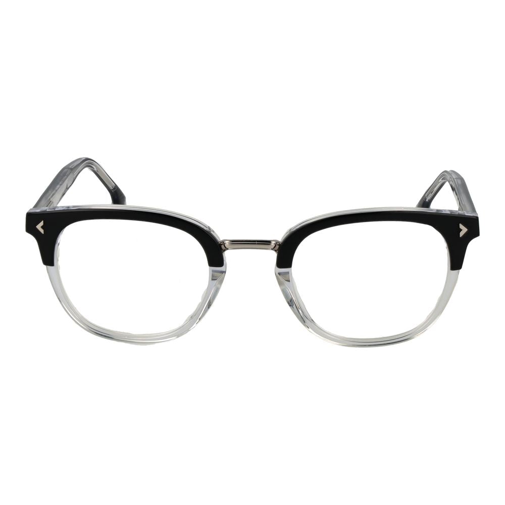 Lozza Black Unisex Glasses Frame, full-rim cellulose acetate with demo lenses, panto style.
