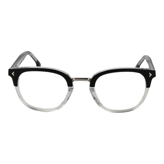 Lozza Black Unisex Glasses Frame, full-rim cellulose acetate with demo lenses, panto style.