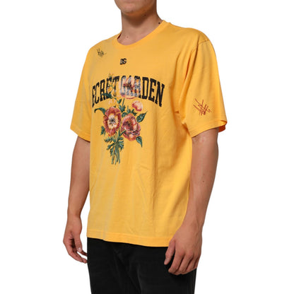 Dolce & Gabbana Yellow Secret Graden Floral Cotton CrewNeck T-shirt
