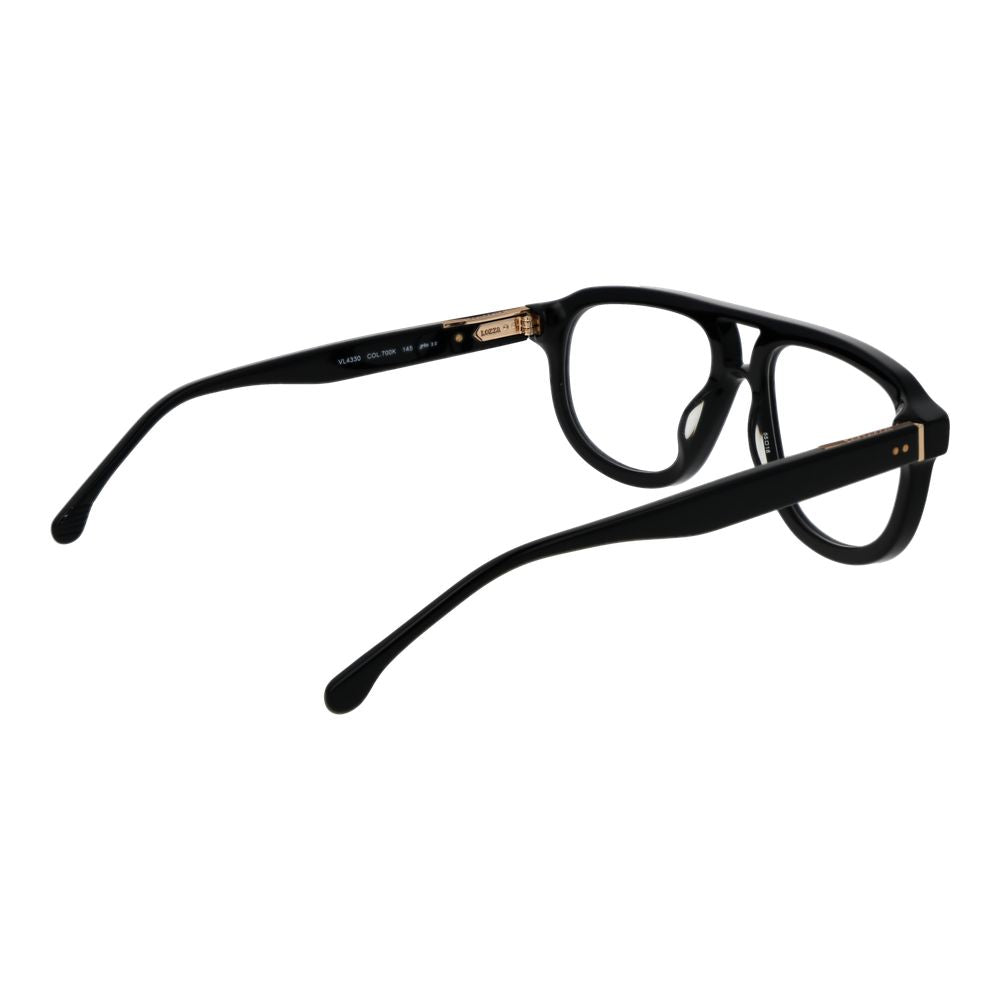 Lozza Black Men Glasses Frame in aviator style with full-rim black cellulose acetate and demo lenses, size 55-18-145.