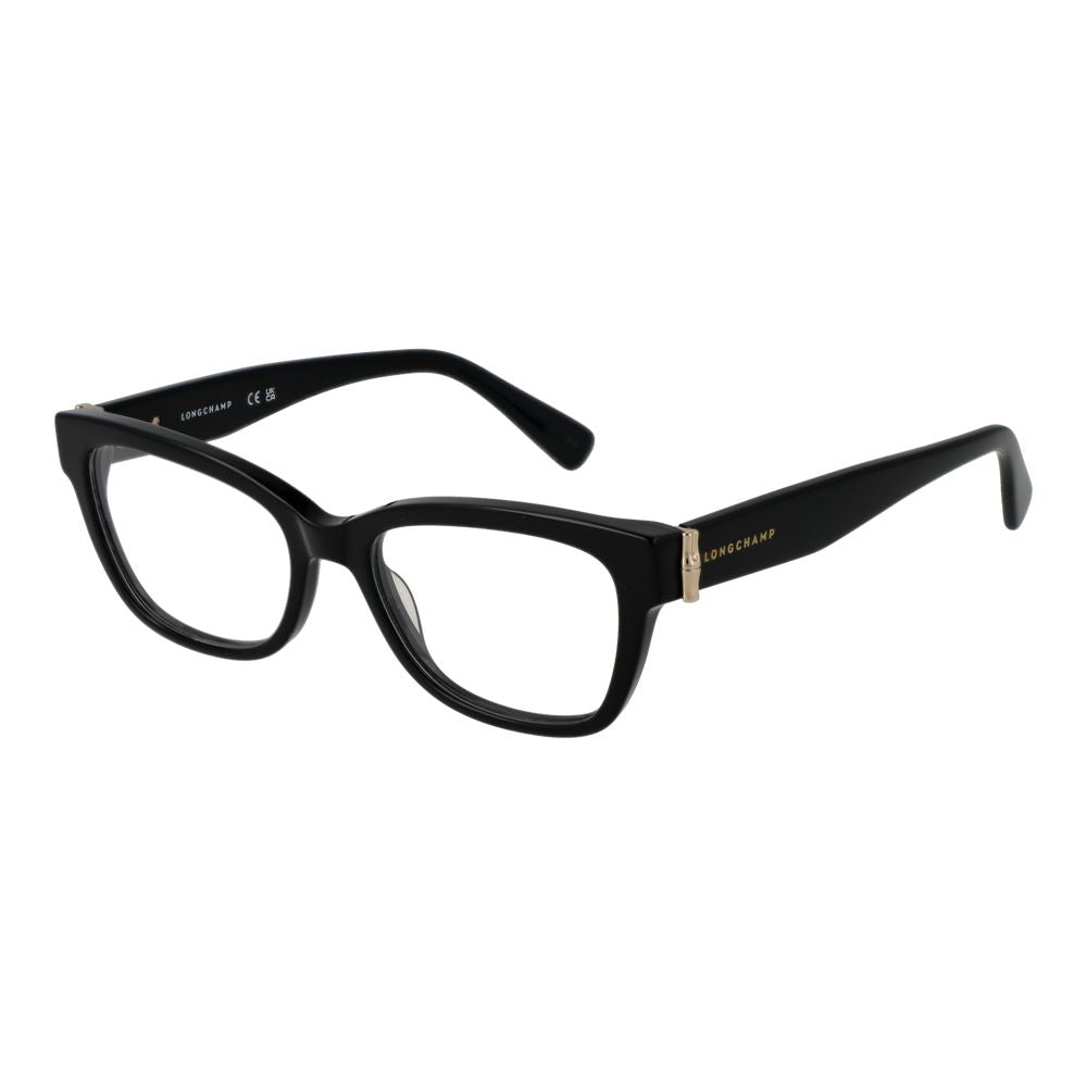 Longchamp Black Women Glasses Frame, full-rim acetate cat eye design with demo plastic lenses