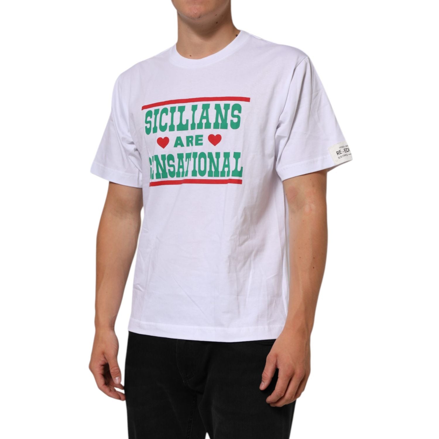 Dolce & Gabbana White Graphic Print Cotton Crew Neck T-shirt