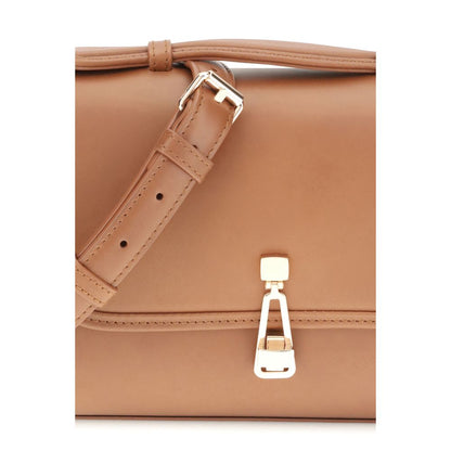 Close-up of Gabriela Hearst Brown Leather Shoulder Bag showing buckle detail and adjustable strap for versatile wear.