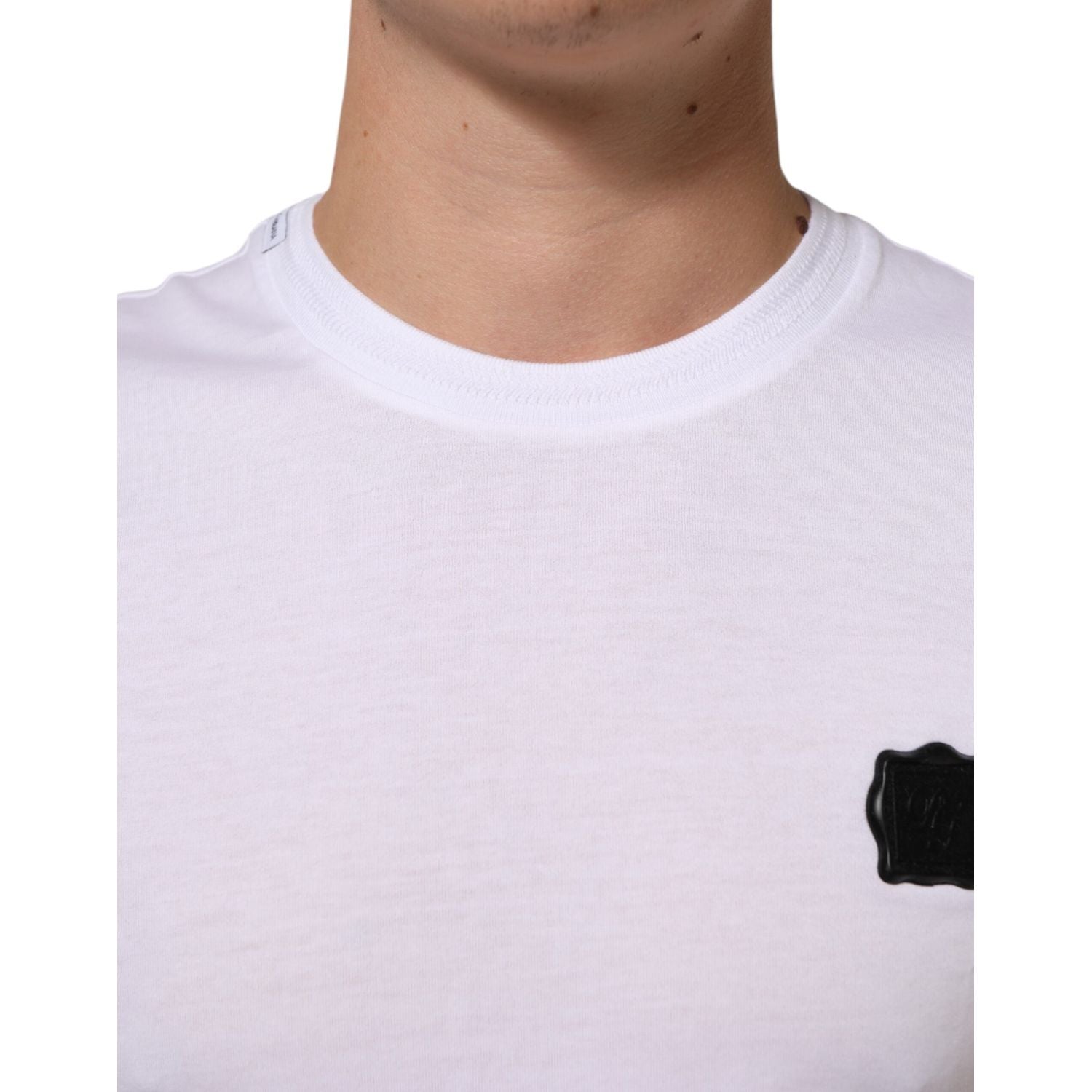 Dolce & Gabbana White Cotton Logo Patch Crew Neck  T-shirt