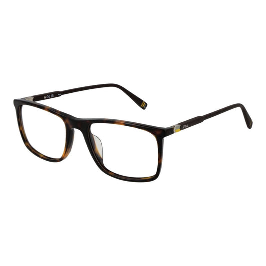 Fila Brown Men Glasses Frame, full-rim plastic rectangle design with demo lenses, 53-18-145 size, featuring spring hinge for comfort.