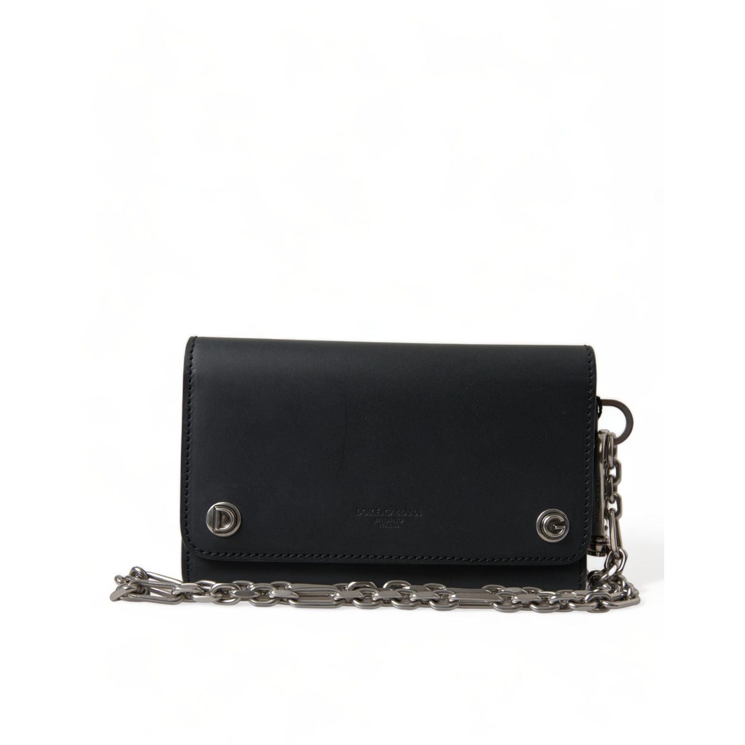 Dolce & Gabbana Black Leather Logo Embossed Mini Bifold Wallet Borse Bag