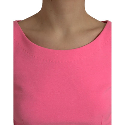 Detailed view of Dolce & Gabbana Pink Polyester Long Sleeves Sheath Midi Dress neckline