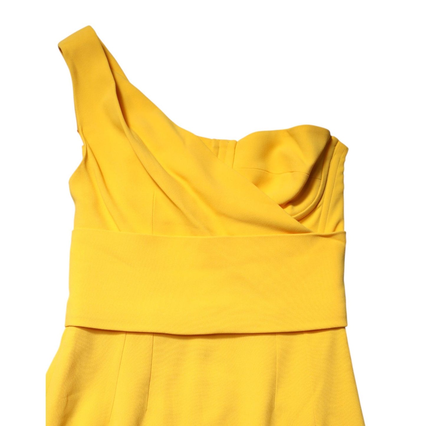 Dolce & Gabbana Yellow One Shoulder Side Slit Sheath Dress with stylish design and elegant one-shoulder neckline for special occasions.