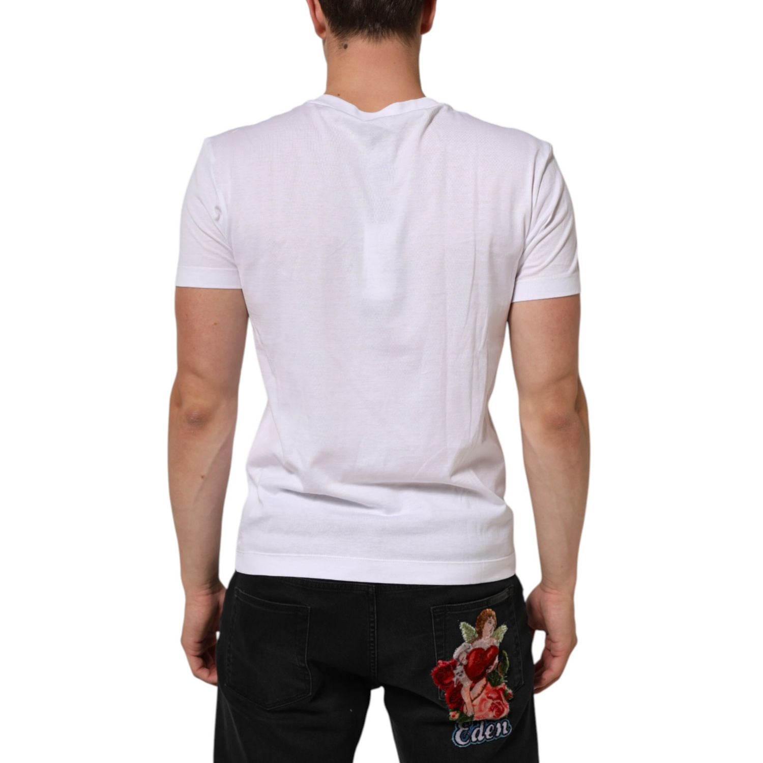 Dolce & Gabbana White Logo Print Cotton Men Crew Neck T-shirt