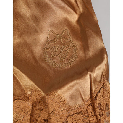 Dolce & Gabbana Brown Silk Satin Floral Lace Shorts Underwear