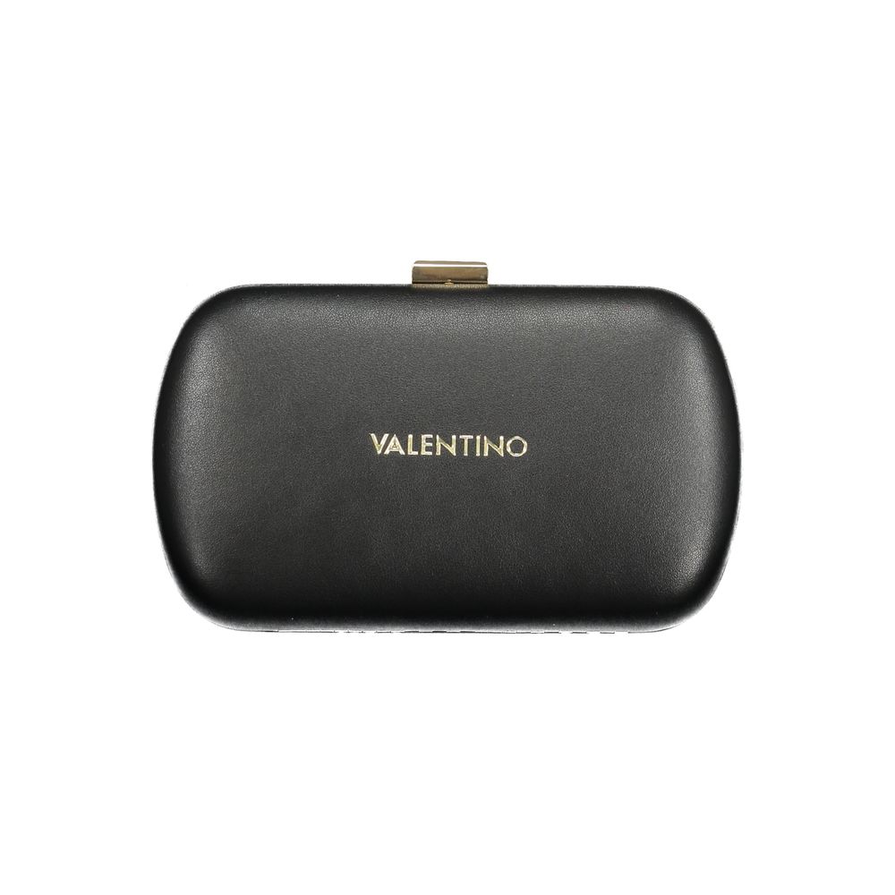 Mario Valentino Black Polyurethane Women Handbag with gold clasp and elegant design