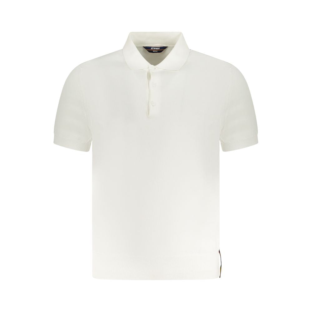 K-WAY White Cotton Sweater, short-sleeved, featuring 3 buttons and logo, perfect for casual wear.