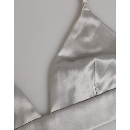 Dolce & Gabbana Gray Silk Satin Triangle Soft Cup Bra Underwear