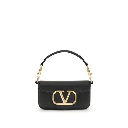 Valentino Garavani Black Calf Leather Bos Taurus Shoulder Bag with VLogo