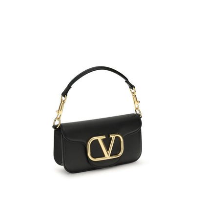 Valentino Garavani Black Calf Leather Bos Taurus Shoulder Bag with VLogo and removable chain strap.