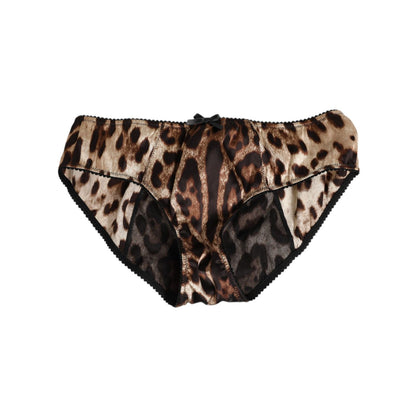 Dolce & Gabbana Brown Leopard Silk Mid Waist Panty Underwear