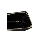 Interior view of Love Moschino Bicolor Polyethylene Wallet with quilted eco-leather and iconic logo plaque, showcasing compartments and zip closure.